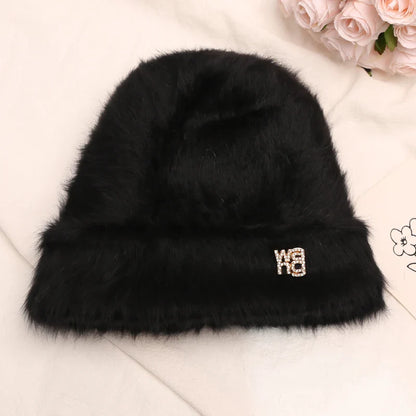 maoxiangshop New Fashion Rabbit Fur Y2k Beanies for Women Soft Warm Fluffy Angola Winter Hat Female Windproof Bonnet Hat Skullies Cap