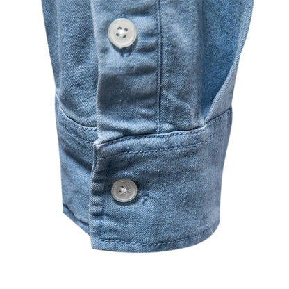 maoxiangshop New Autumn Men's Denim Shirt Cotton Elastic Casual Social Design Double Pockets Slim Jeans Shirts for Men