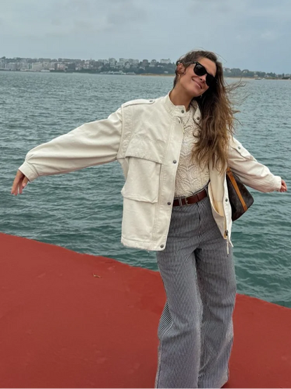 maoxiangshop  -  Women Autumn Single Breasted Zipper Solid Jacket Chic Stand Collar Long Sleeves Loose Coat Elegant Lady Commuting Outerwear