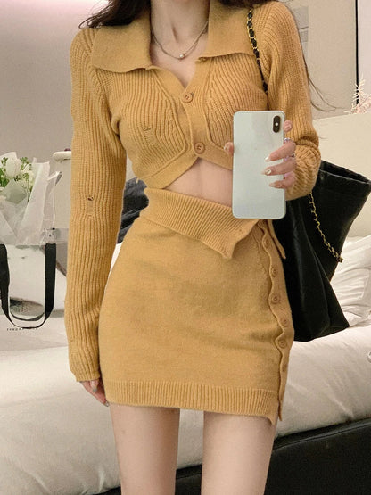 Knitted 2 Piece Dress Set Dress Women Autumn Casual Long Sleeve Korean Style Sweater Suit Office Lady Elegant Y2k Chic Sets