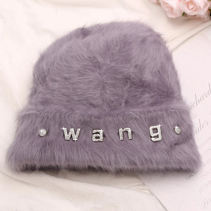 maoxiangshop New Fashion Rabbit Fur Y2k Beanies for Women Soft Warm Fluffy Angola Winter Hat Female Windproof Bonnet Hat Skullies Cap