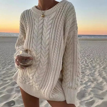 maoxiangshop  -  Women's Loose Sweater Autumn O-neck Twist Casual Sweater Solid Color Long Sleeve Pullover Women's Knitted Sweater Street