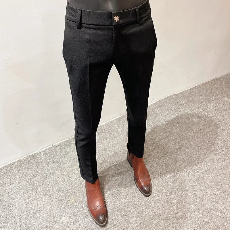 maoxiangshop Men's High Quality Linen Suit Trousers Male Slim Fit Solid Color Business Casual Pants Formal Office Social Trouser Plus Size 38