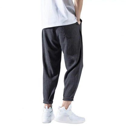 maoxiangshop Japanese Loose Men's Cotton Linen Pants Male Summer New Breathable Solid Color Linen Trousers Fitness Streetwear Plus Size M-3XL