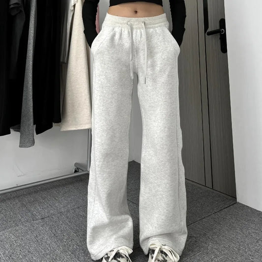 maoxiangshopGrey Sweatpants Women Baggy High Waist Straight Jogger Pants Korean Fashion Autumn Winter Warm Sports Trousers Casual