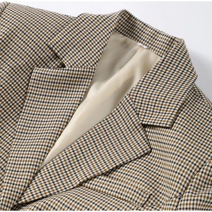 maoxiangshop  -  Plaid Coat Women Belt Autumn Winter Slim Lapel Buttons Pockets Outerwear Female Long Sleeve Vintage Jacket Lady High Street Chic