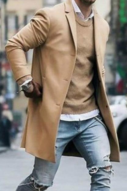 maoxiangshop Autumn Winter Mens Jacket Male Overcoat Casual Solid Slim Coats Long Cotton Coat Streetwear