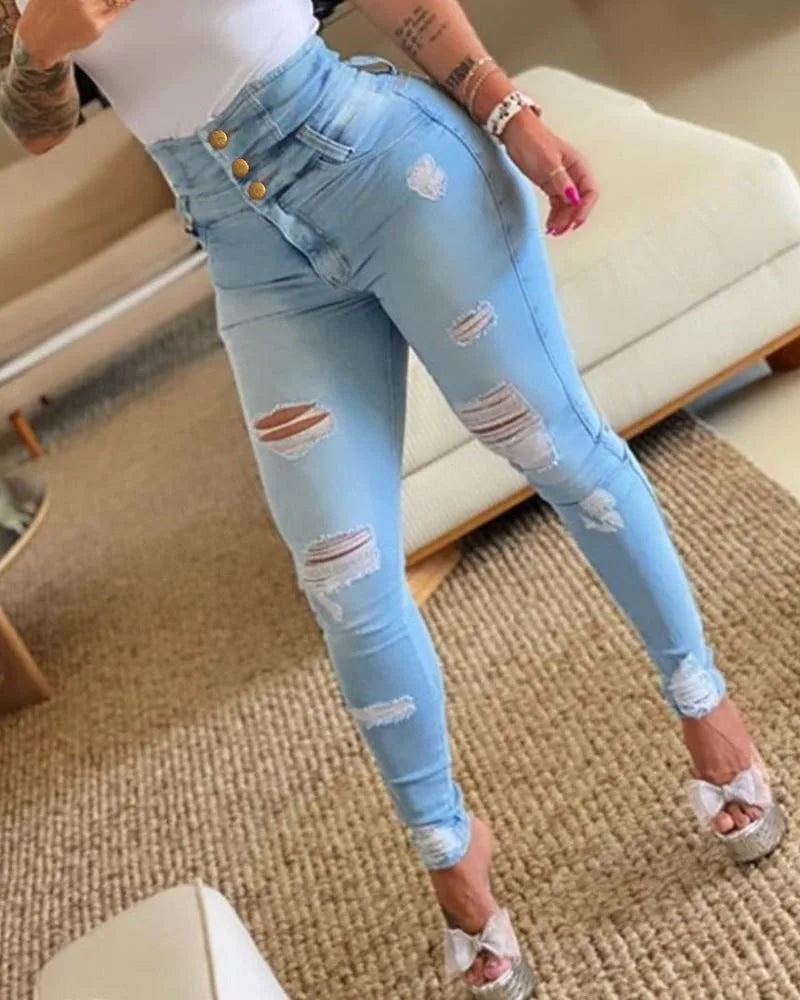 maoxiangshop Pencil Pants Jeans Women Pencil Pants Bodycon High Waist Casual Long Pant Sheath Denim Trousers Tie Y2k Trouser Spring 2024