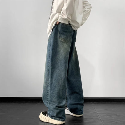 maoxiangshop Jeans men 2024 Spring Wide Leg Jeans Male Loose Straight Denim Pants Harajuku Vintage Blue Jean Trouser Streetwear Clothes