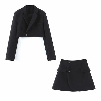 maoxiangshop  -  One Button Small Suit+high Waisted Skirt Set For Women 2024 Spring Autumn New Fashion Female Clothing
