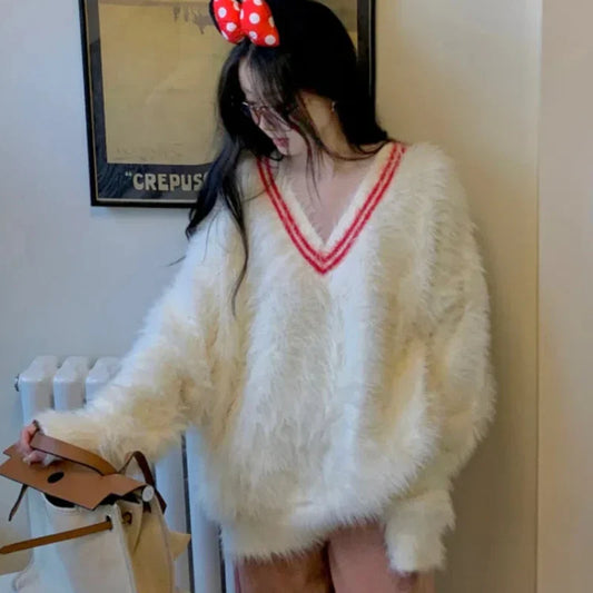 maoxiangshop  -  Autumn New Korean Fashion Casual Loose Knitted Sweaters Women Mohair Streetwear Harajuku Jumpers Y2k All Match Pullovers