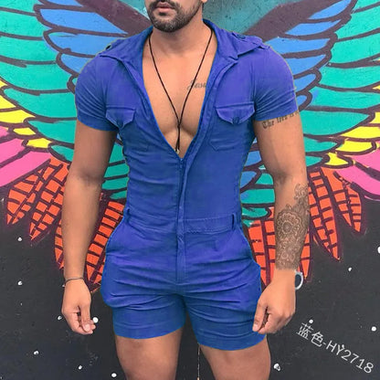maoxiangshop Fashion Jumpsuits for Men 2024 Summer Clothing Solid Color Short Sleeve Overalls Casual Street Wear Work Male Cargo Y2K Clothes