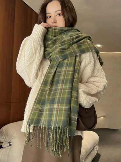 maoxiangshop New Imitation Cashmere Women Scarf Winter Preppy Style Vintage Plaid Scarve Pashmina Mujer Foulard Blanket Wrap Shawl Pareo