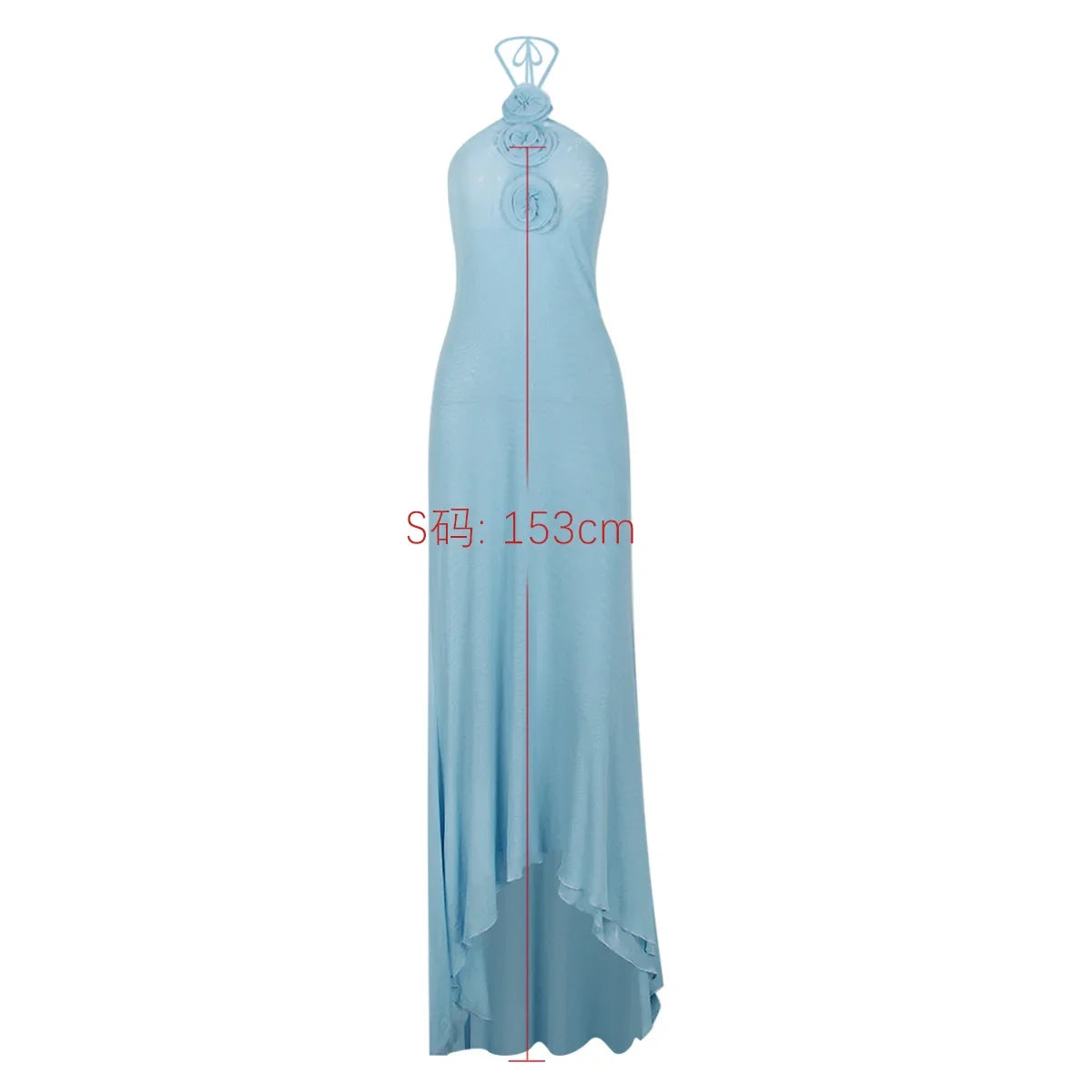 Blue Elegant and Beautiful Womens Dresses for Beach Sexy Halter See Through Mesh Dress Floor Length Appliques Dress