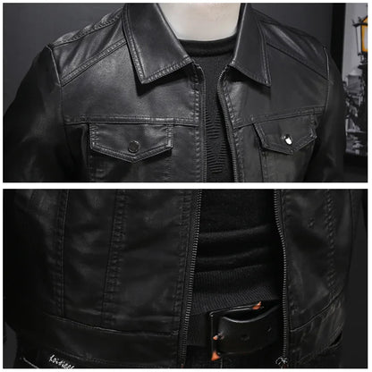maoxiangshop Men Luxury Black Faux Leather Jackets Men Zipper PU Coat Turn Down Collar Multi-pocket Slim Fit Clothing Man Plus Size 5XL-M