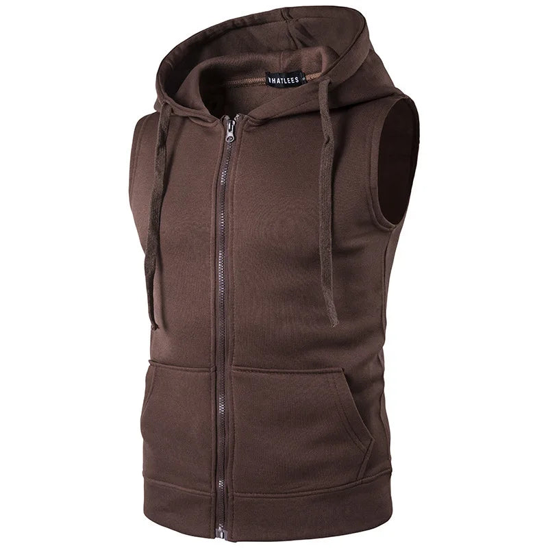 maoxiangshop New Men's Hooded Zipper Pocket Sleeveless Vest Coat Hoodie with a Zipper Clothes for Men