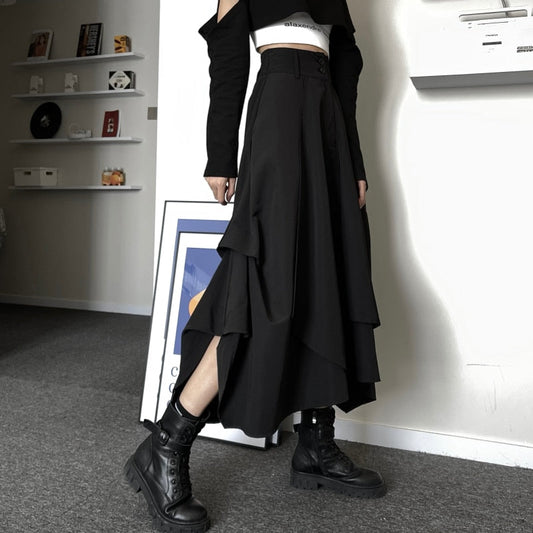 maoxiangshop Casual Vintage Victorian Skirt Women Black High Street Korean Gothic Y2k Skirt Female Long Chic Irregular Fashion Party Clothes