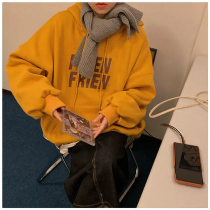 Deeptown Oversized American Retro Hoodies Women Korean Casual Hooded Sweatshirts Thicken Warm Top Harajuku Pullover Autumn