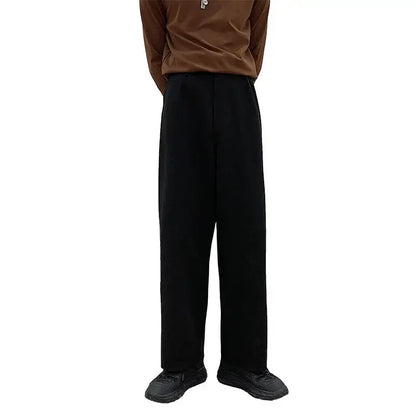 maoxiangshop WELL DRESSED MEN Winter Thick Woolen Pants Men Warm Fashion Cotton Black/Brown Suit Pants Men Loose Straight Pants Mens Casual Trousers S-2XL