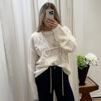 maoxiangshop  -  Fashion Casual Pullovers For Women Solid Color Round Neck Long Sleeve Knitted Sweater Loose Female 2024 Autunn Winter New