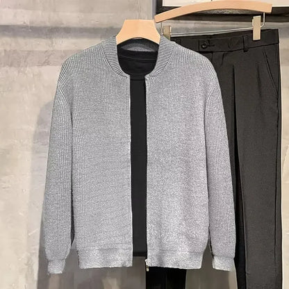 maoxiangshop New Autumn Winter Men's Knitted Cardigan Sweater Simple Versatile Solid Color Trendy Jacket Thick Crew Neck Pullover