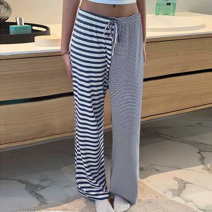 maoxiangshop  -  Y2K American Striped Loose Casual Pants Women Low Rise Lacing Straight Leg Pants Female Autumn Winter Street New Trousers