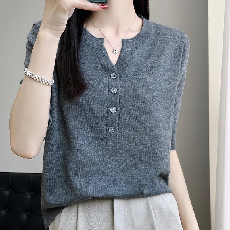 maoxiangshop New Summer Fashion Cashmere short sleeve Sweater Women Knitted Short Sleeve Women Cashmere Sweater