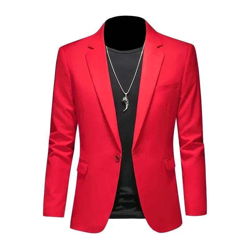 maoxiangshop Fashion Men's Business Casual Blazer White Red Green Black Solid Color Slim Fit Jacket Wedding Groom Party Suit Coat M-6XL