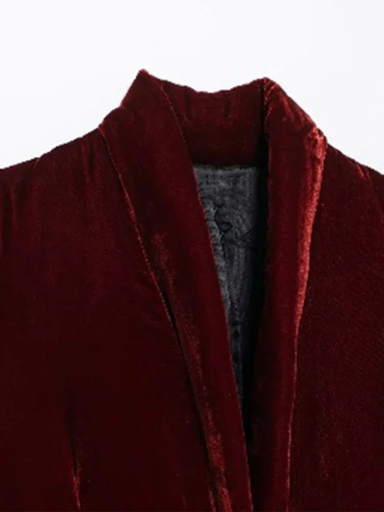 maoxiangshop  -  Velvet Shoulder Pad Coat Women Lapel Fashion Full Sleeve Cotton Chic Jacket 2024 Autumn Thicken Button Up Lady Overcoat Tops