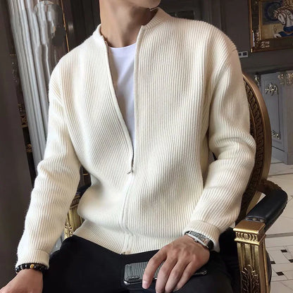 maoxiangshop Men Spring Autumn Warm Cardigan Men Zipper Sweaters Jackets Mens Slim Fit Knitted Sweatercoat Thick Cardigan Sweater Coat
