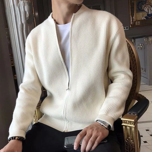 maoxiangshop Men Spring Autumn Warm Cardigan Men Zipper Sweaters Jackets Mens Slim Fit Knitted Sweatercoat Thick Cardigan Sweater Coat