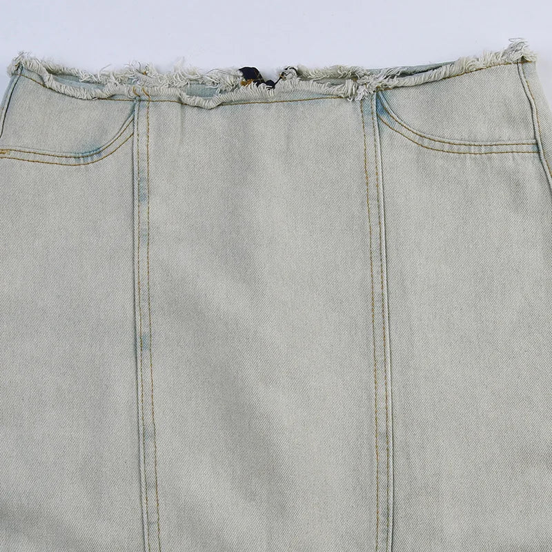 maoxiangshop  -  Tie Dye Retro Jean Skirt Y2k Streetwear Winter Fashion Sexy Low Waist Slit Long Skirts for Women Denim Bottoms