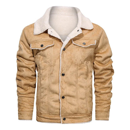 maoxiangshop Men Jackets Thicken Faux Fur Fleece Jacket male Loose Lambs Wool Lapel Pocket Outerwear Winter Chic Single Breasted Street Coat