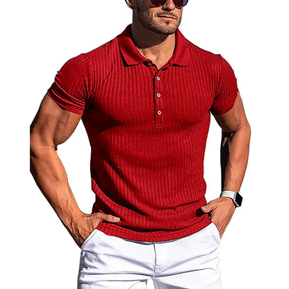 maoxiangshop New Summer Polo Men Solid Stripe Fitness Elasticity Short Sleeve Polo Shirts for Men Fashion Stand Collar Mens Shirts