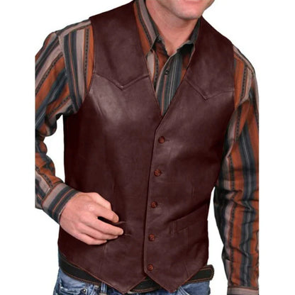 maoxiangshop European business men's Vest fashion casual retro solid color V-neck button Western sleeveless men's Vest suit vest