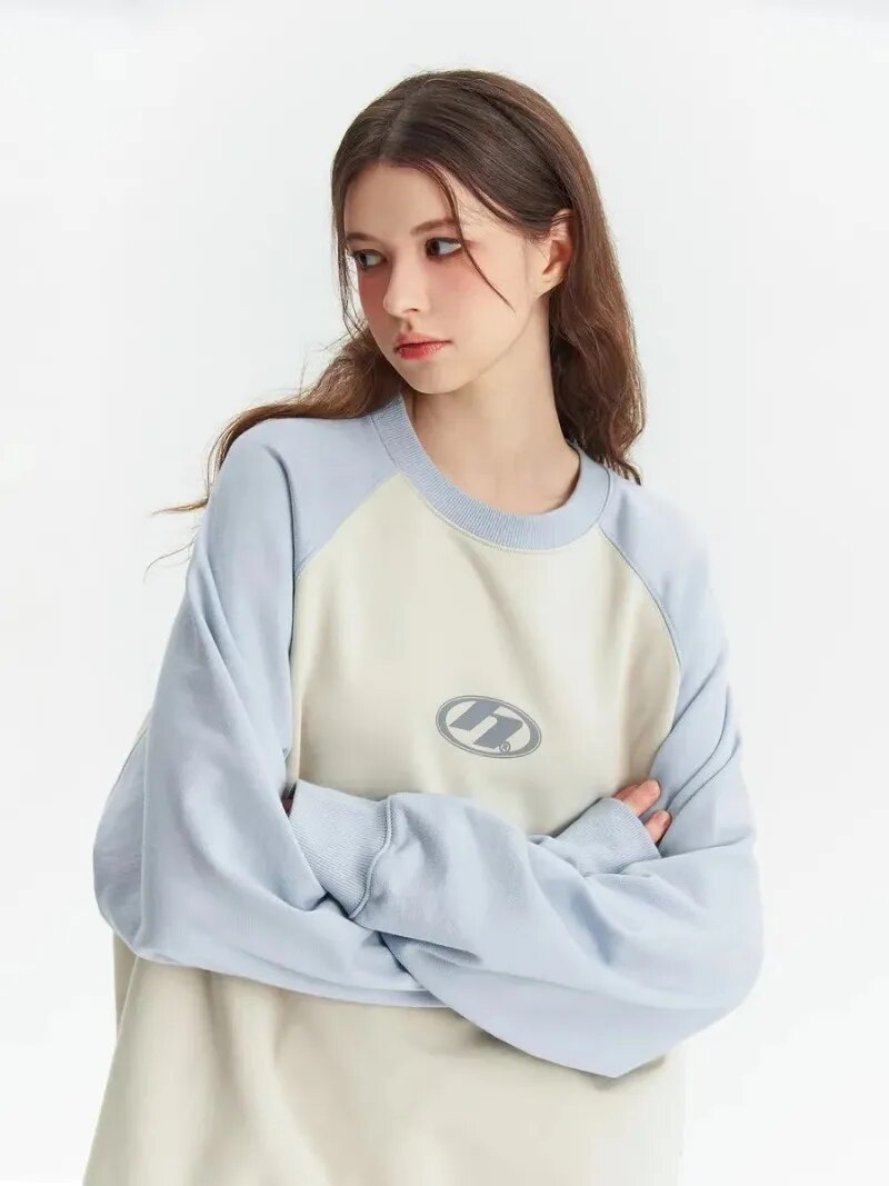 maoxiangshop Korean Fashion Oversized Sweatshirt Women Harajuku Streetwear Y2k Patchwork Hoodies Womens Casual Kpop Pullover Long Sleeve Tops