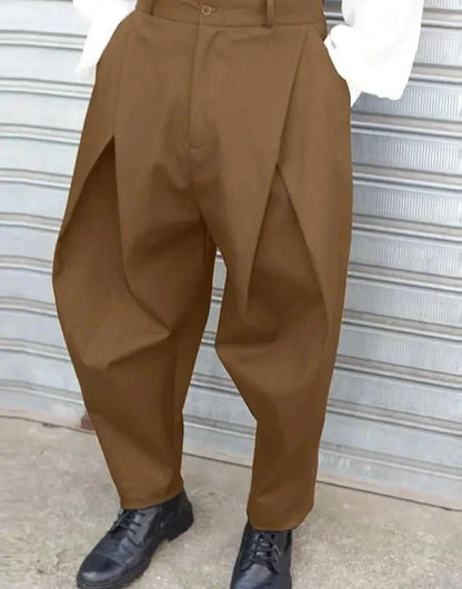 maoxiangshop Fashion Well Fitting Men's Cross Pleated Pants Fashion Casual Hot Sale Male Solid Comfortable High Waist Trousers S-5XL