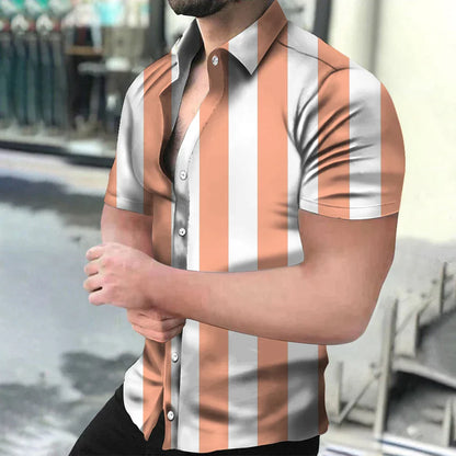 maoxiangshop Men's Shirts Holiday Hawaiian Beach Shirts Striped Print Tops Business Casual Cropped Oversized T-Shirts 5XL Designer Clothing