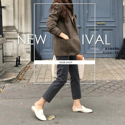 maoxiangshop Women's Plaid Brown Blazer Coat Elegant Female Autumn Business Style Outfits Polyester Spring Jacket Tops Korean Overcoat