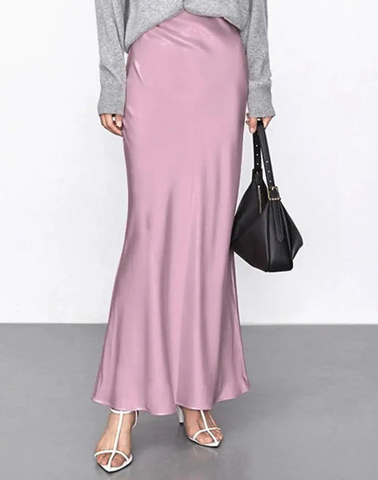 maoxiangshop  -  Luxury Satin Fish Tail Skirts For Women Summer Solid Color Fashion Traceless Waist Long Skirt Elegant Wrap Skirt Spring Autumn