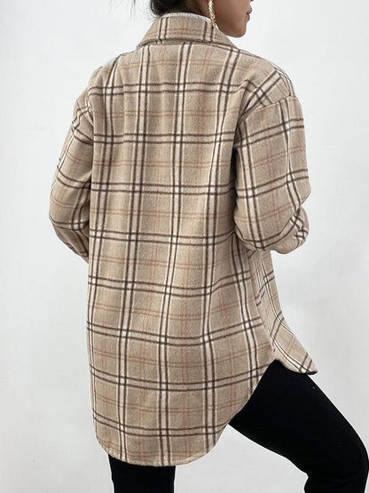 Autumn Spring Vintag Plaid Shirt Women Casual White Long Sleeve Pocket Collared Shirts Top Clothes Fashion New Fall