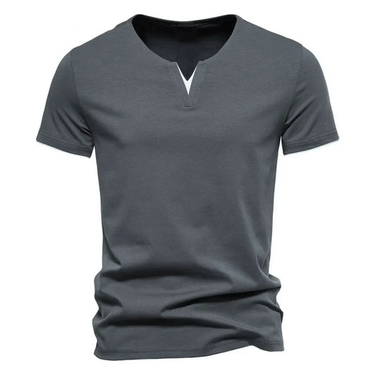 maoxiangshop Mens Short Sleeve Henley Shirts Casual Cotton Slim Fit Basic Summer V Neck T-Shirt