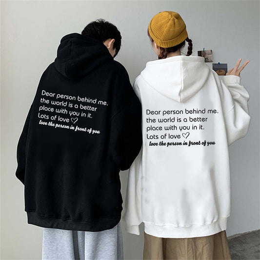 maoxiangshop 600g Cotton Top Quality Autumn Winter Fleece Long Sleeve Pullovers Dear Person Behind Me Hoodie Couple Family Love Romantic Gift