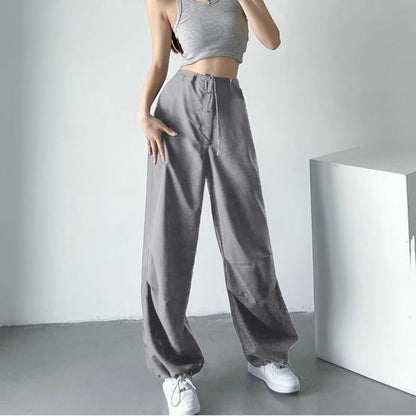 Women Fashion Parachute Pants Casual Cargo Pants Low Waist Drawstring Streetwear Baggy Trousers Y2k Pleat Jogging Sweatpants