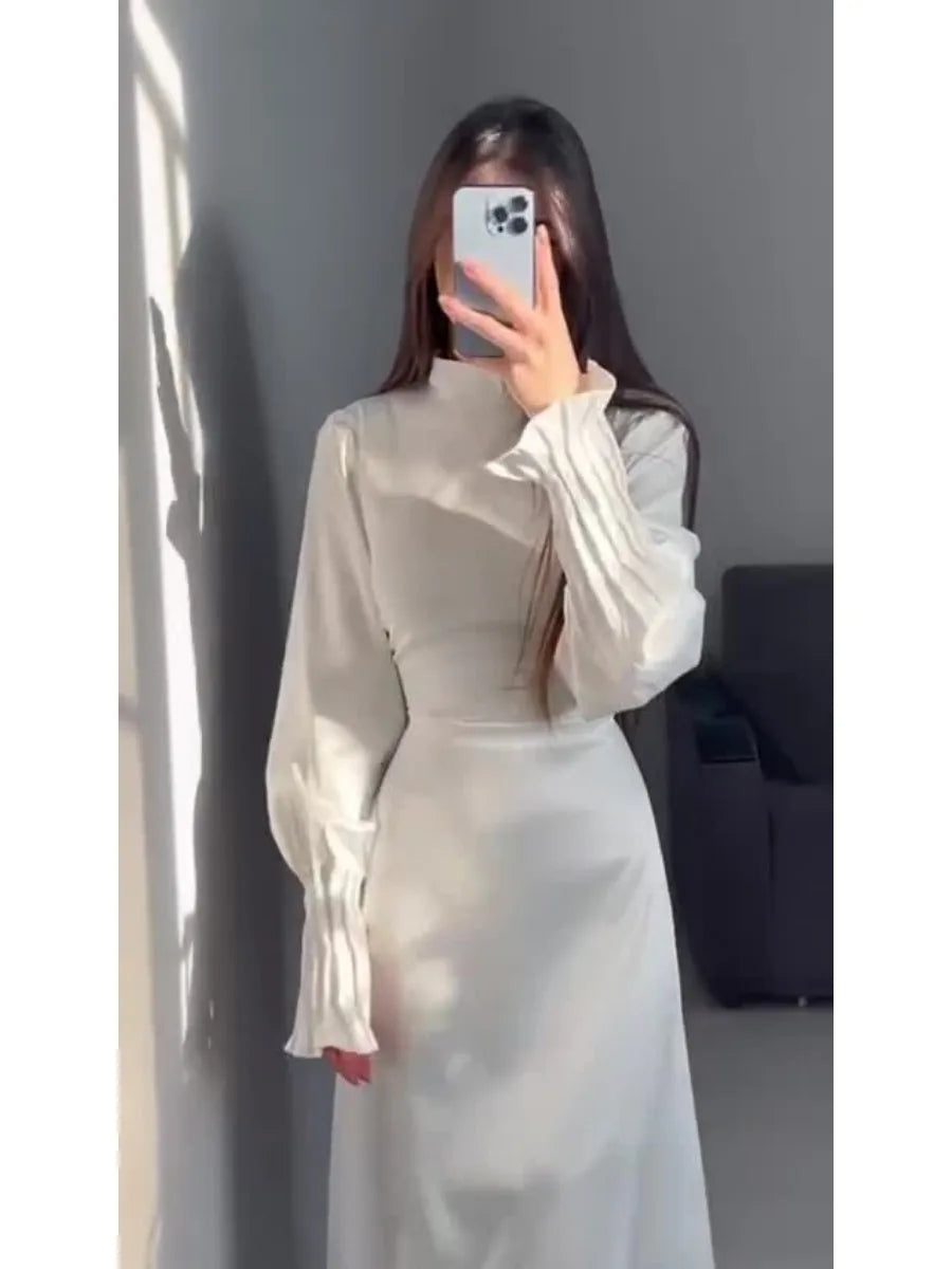 Spring Eid Muslim Dress Women Abaya Slim Fit Petal Sleeve Satin Morocco Party Dresses Ramadan Islam Dubai Arab Long Robe 2024