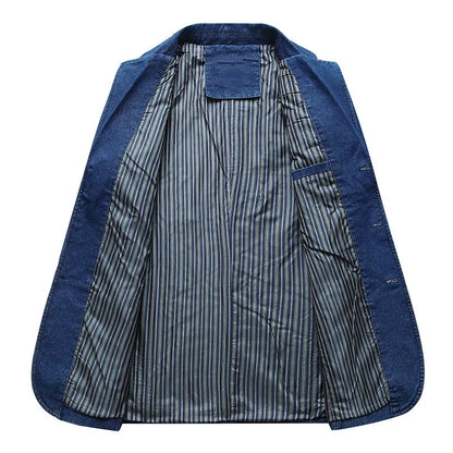 maoxiangshop Mens Denim Blazer Men Fashion Cotton Vintage Suit Outerwear Male Blue Coat Denim Jacket Men Slim Fit Jeans Denim Blazers Top 4Xl