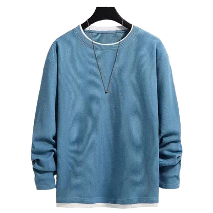 maoxiangshop Autumn Men's Round Neck T-Shirts Fashion Fake-two Pieces Street Long Sleeve T-shirt Sports Athletic Pullover Blouse Tops For Man