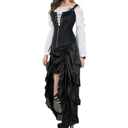 maoxiangshop Women's Retro Skirt Modern Dance Hip Hop Street Dance Performance Dress Halloween Folk Dance Costumes Female Pirate Skirt