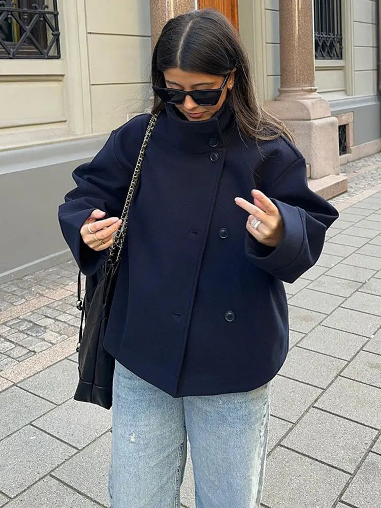 maoxiangshop -  Casual Solid Stand Collar Women Overcoat Vintage Female Single Breasted Loose Coat Autumn Commute Lady Streetwear Jackets
