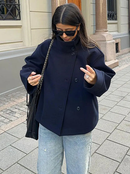 maoxiangshop -  Casual Solid Stand Collar Women Overcoat Vintage Female Single Breasted Loose Coat Autumn Commute Lady Streetwear Jackets